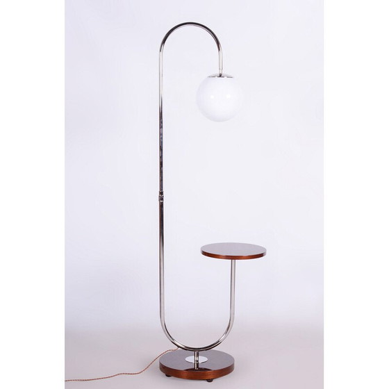 Image 1 of Vintage Art Deco floor lamp in chrome steel and walnut by Jindrich Halabala for Up Zavody, Czechoslovakia 1930