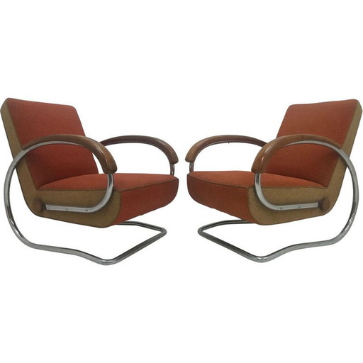 Pair of vintage armchairs model H221 by Jindřich Halabala, Czechoslovakia 1920