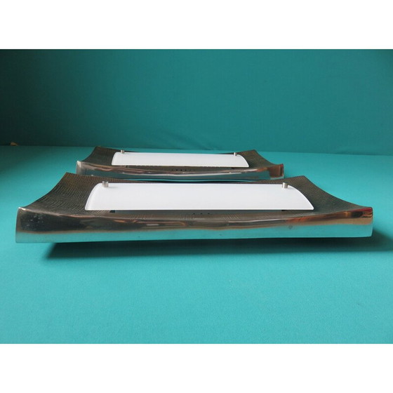 Image 1 of Pair of vintage rectangular opaline glass wall lamp for Fisher Leuchten, Germany 1980