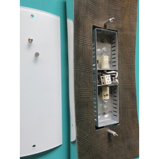 Pair of vintage rectangular opaline glass wall lamp for Fisher Leuchten, Germany 1980