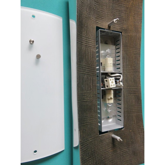 Image 1 of Pair of vintage rectangular opaline glass wall lamp for Fisher Leuchten, Germany 1980