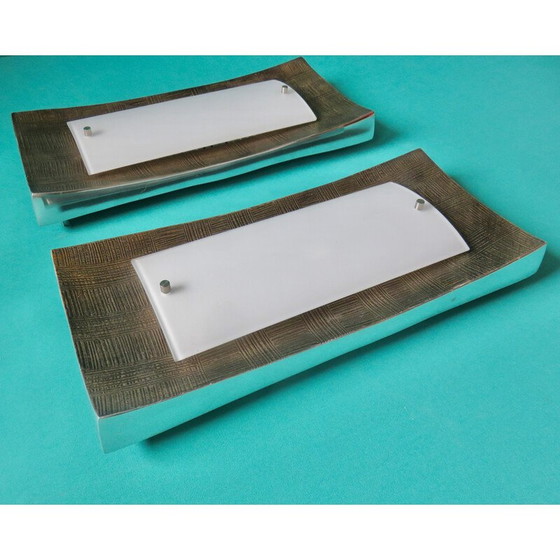 Image 1 of Pair of vintage rectangular opaline glass wall lamp for Fisher Leuchten, Germany 1980
