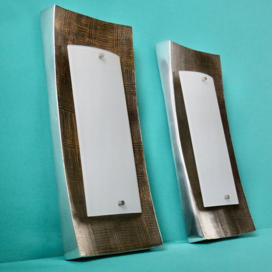 Image 1 of Pair of vintage rectangular opaline glass wall lamp for Fisher Leuchten, Germany 1980