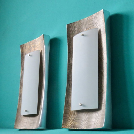 Image 1 of Pair of vintage rectangular opaline glass wall lamp for Fisher Leuchten, Germany 1980