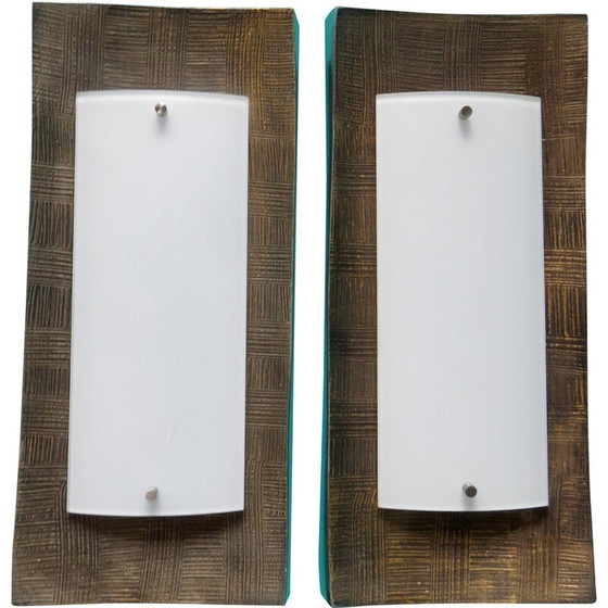 Image 1 of Pair of vintage rectangular opaline glass wall lamp for Fisher Leuchten, Germany 1980