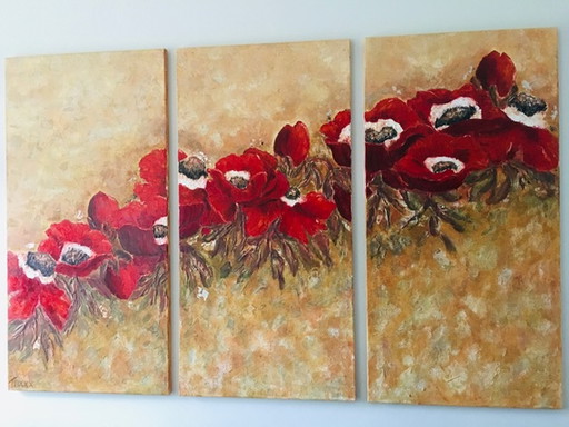 Trix van Hoof - triptych of poppies