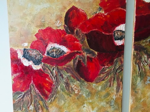 Trix van Hoof - triptych of poppies