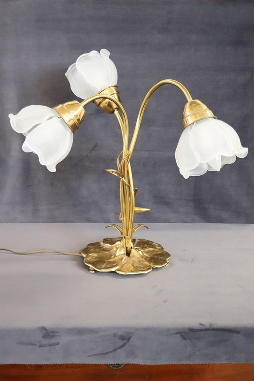 Brass And Glass Table Lamp, Italy 1980S