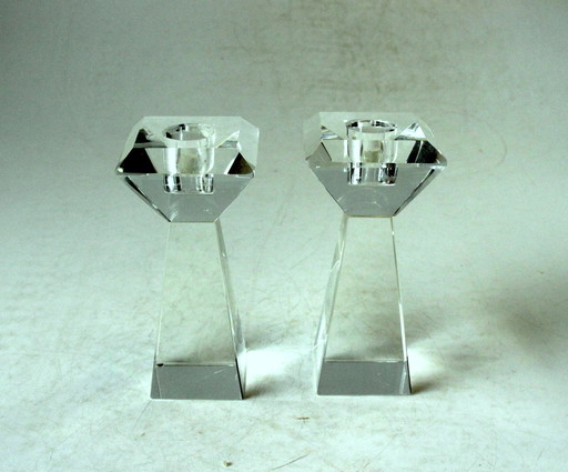 2x design candle holder crystal glass