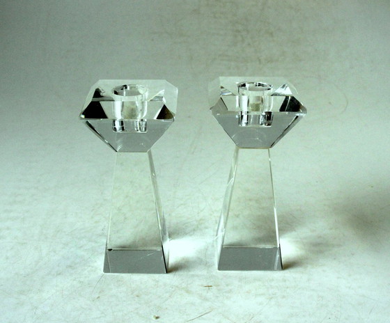 Image 1 of 2x Porte-bougies design en verre cristal