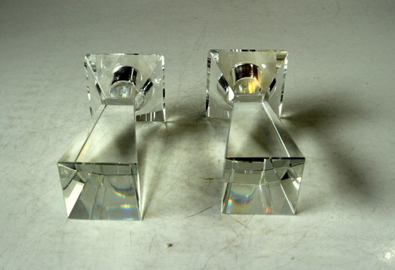 Image 1 of 2x Porte-bougies design en verre cristal