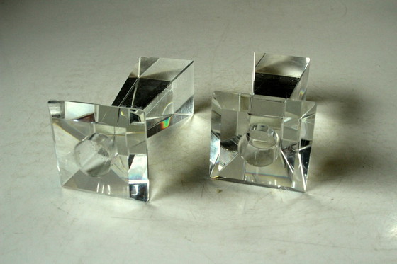 Image 1 of 2x Porte-bougies design en verre cristal