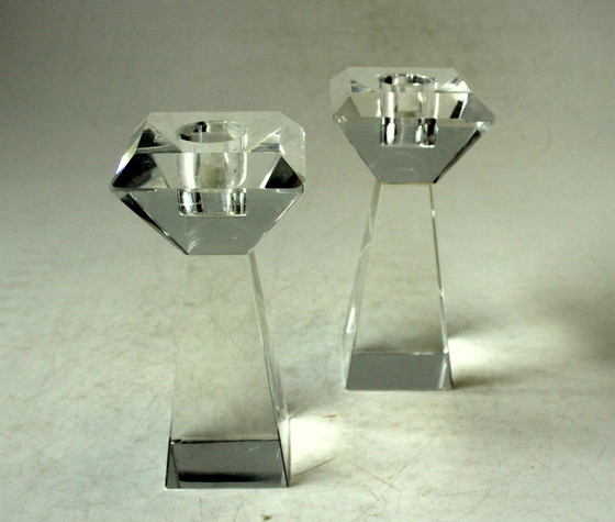 Image 1 of 2x Porte-bougies design en verre cristal