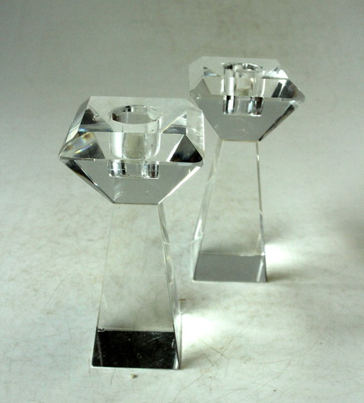 2x design candle holder crystal glass