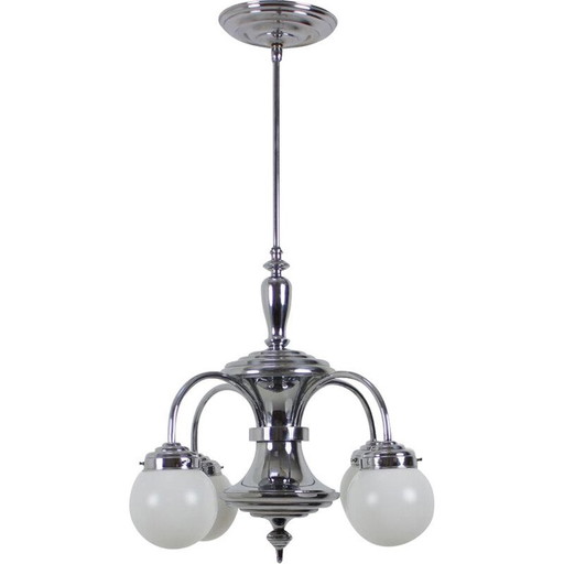 Vintage art-deco metal chandelier, Czechoslovakia 1930