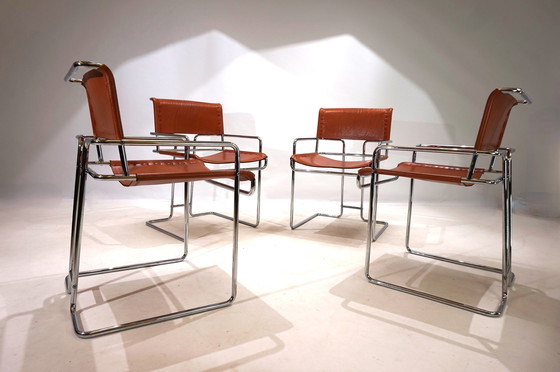 Image 1 of Set Of 4 Mariani Leather Dining Chairs By Guido Faleschini, 1970