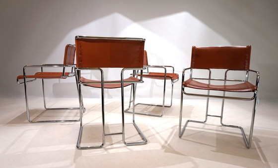 Image 1 of Set Of 4 Mariani Leather Dining Chairs By Guido Faleschini, 1970