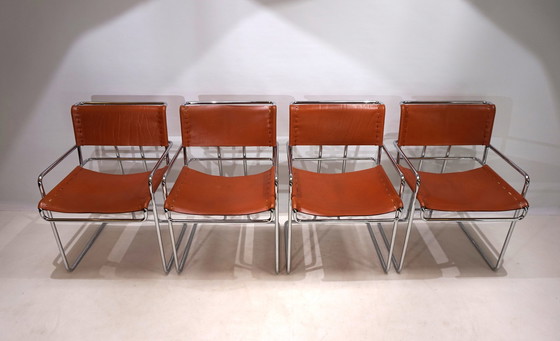 Image 1 of Set Of 4 Mariani Leather Dining Chairs By Guido Faleschini, 1970