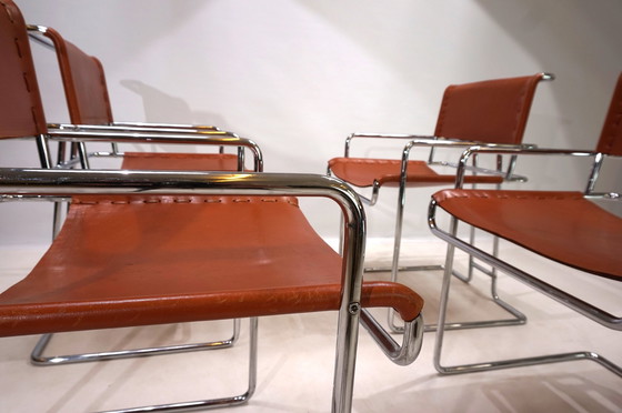 Image 1 of Set Of 4 Mariani Leather Dining Chairs By Guido Faleschini, 1970