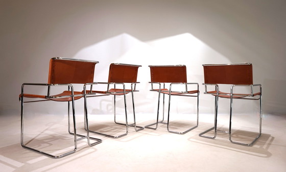 Image 1 of Set Of 4 Mariani Leather Dining Chairs By Guido Faleschini, 1970