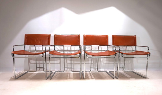 Image 1 of Set Of 4 Mariani Leather Dining Chairs By Guido Faleschini, 1970