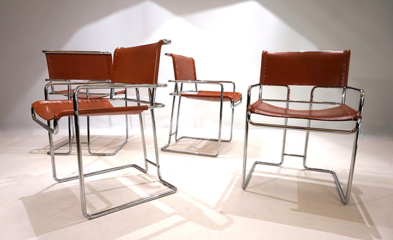 Image 1 of Set Of 4 Mariani Leather Dining Chairs By Guido Faleschini, 1970