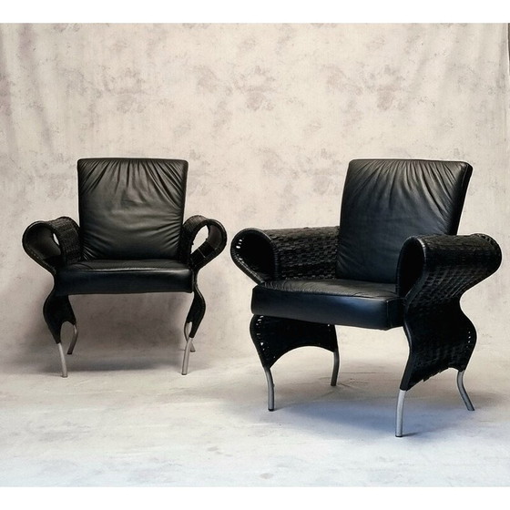 Image 1 of Pair of vintage leather armchairs by Borek Sipek, Czechoslovakia 1980