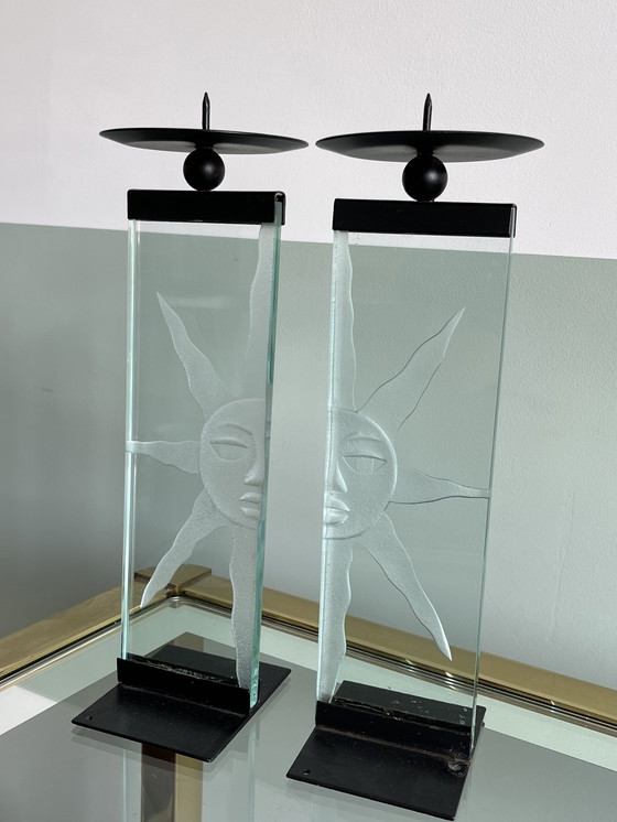 Image 1 of 2x candlesticks brutalist sun