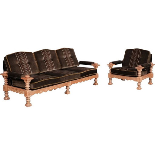 Vintage oak living room set, Denmark 1970