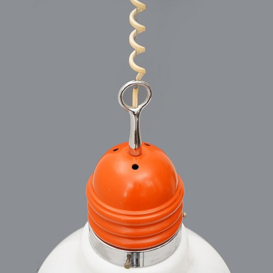 Image 1 of Vintage chandelier in white glass and orange painted metal, 1970