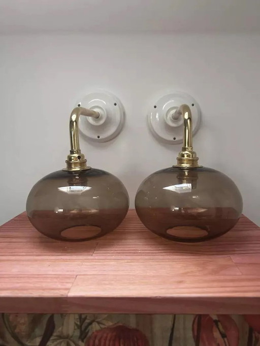 Set Of Two Smoked Glass Wall Sconces