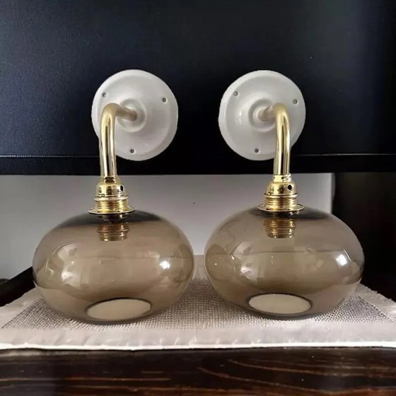 Image 1 of Set Of Two Smoked Glass Wall Sconces