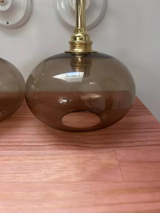 Image 1 of Set Of Two Smoked Glass Wall Sconces