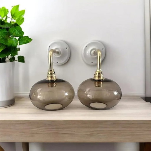 Set Of Two Smoked Glass Wall Sconces