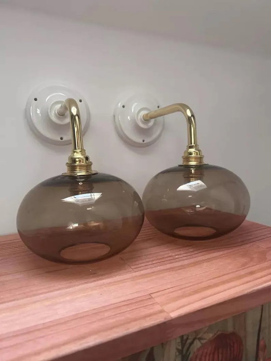 Image 1 of Set Of Two Smoked Glass Wall Sconces