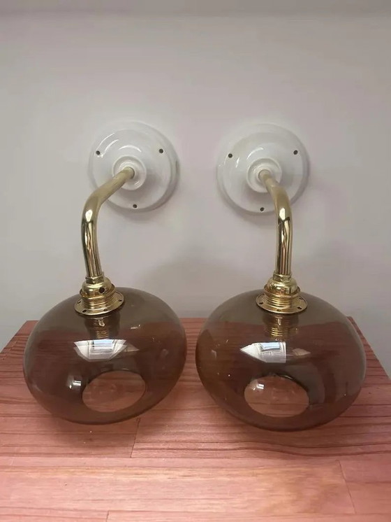 Image 1 of Set Of Two Smoked Glass Wall Sconces