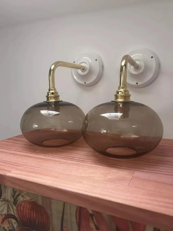 Image 1 of Set Of Two Smoked Glass Wall Sconces