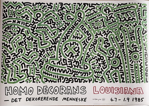 Keith Haring 1958-1990), Homo Decorans, 1985, affiche anniversaire Louisiana archive, 2018,