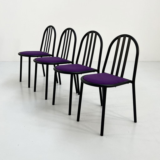 Set Of 4 Purple Fabric No.222 Chairs By Robert Mallet-Stevens For Pallucco Italia, 1980S