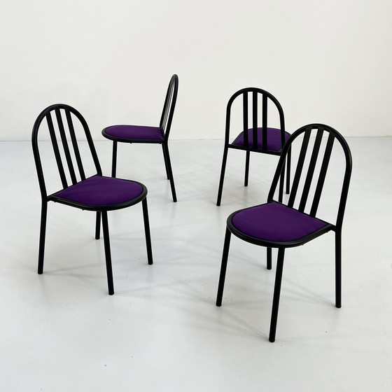 Image 1 of Set Of 4 Purple Fabric No.222 Chairs By Robert Mallet-Stevens For Pallucco Italia, 1980S