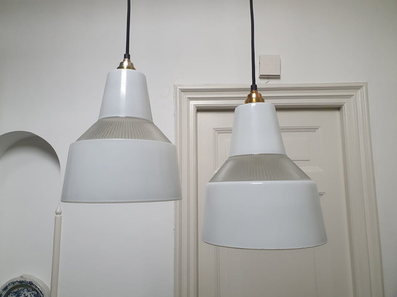 Image 1 of 2x French glass vintage pendant lights