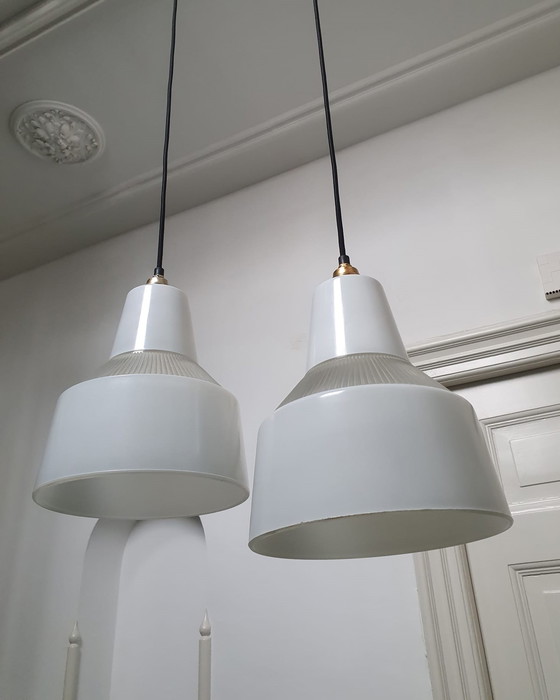 Image 1 of 2x French glass vintage pendant lights