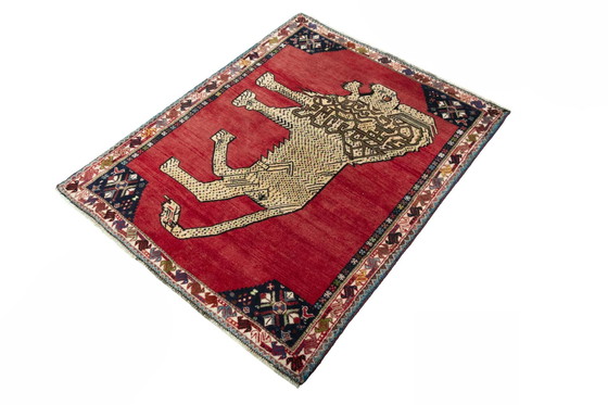 Image 1 of Alfombra Ghashghai anudada a mano, 141 x 113 cm, con motivo de león