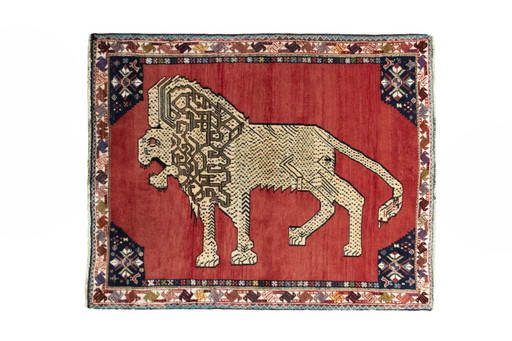 Hand-knotted Gabbeh 141 X 113 Cm Ghashghai carpet - lion motif