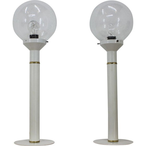 Image 1 of Pair of vintage glass and metal table lamps, Czechoslovakia 1980