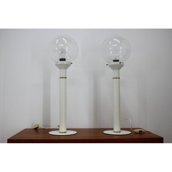Image 1 of Pair of vintage glass and metal table lamps, Czechoslovakia 1980