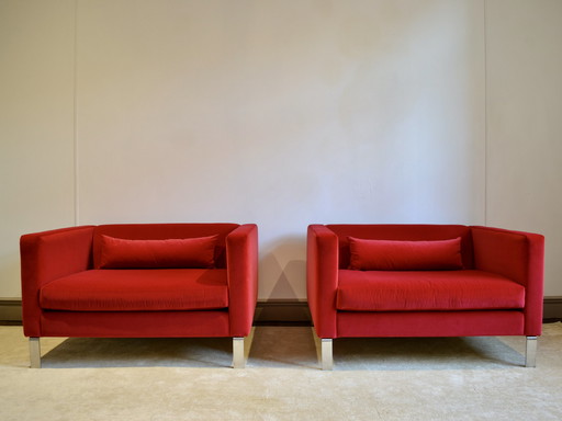 2x Designers Guild red velvet seats