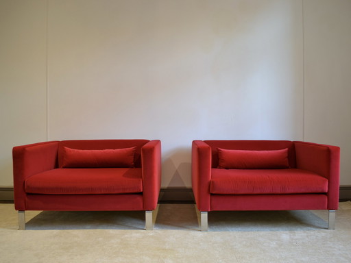 2x Designers Guild red velvet seats