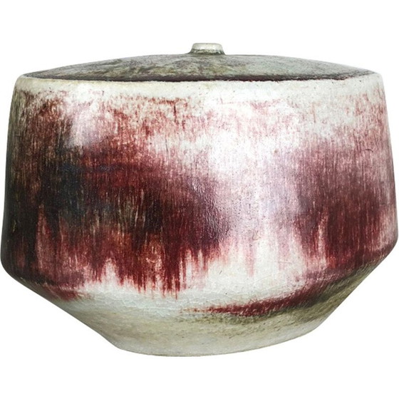 Image 1 of Vintage red beige and green ceramic vase for Asshoff, Germany 1960
