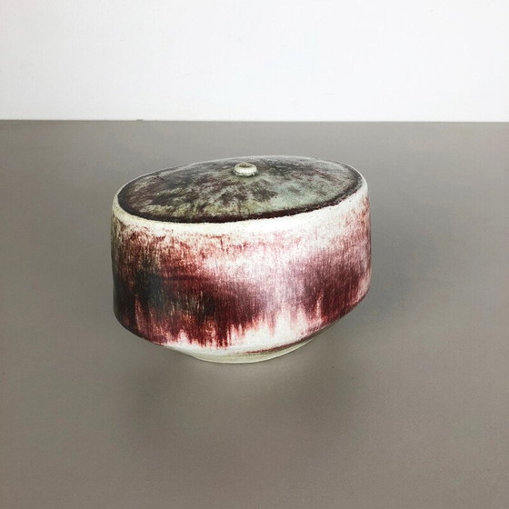 Image 1 of Vintage red beige and green ceramic vase for Asshoff, Germany 1960